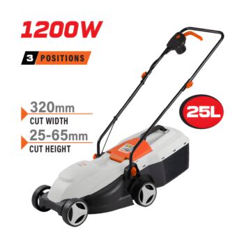 NAKAYAMA EM3220 Χλοοκοπτική Ηλεκτρική 1200W, Κοπή 32cm, Κάδος 25L, Ρύθμιση 3 Θέσεων (25/45/65mm) 1