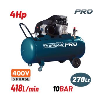 BORMANN Pro BAT5300 Αεροσυμπιεστής Ιμάντα,Τριφασικός,4Hp,270L,481L/min 1
