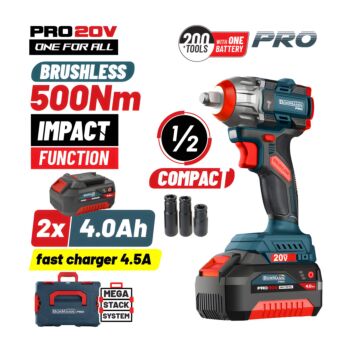 BORMANN Pro BBP5422X44CA Μπουλονόκλειδο Compact Brushless Mπαταρίας 20V Li-Ion, 500Nm, 2x4Αh,Βαλίτσα 1