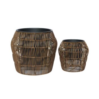 ΣΕΤ ΚΑΣΠΩ 2 ΤΕΜΑΧΙΑ POLY RATTAN FL22157 ΚΑΦΕ ΧΡΩΜΑ 42x38εκ & 28x28εκ 1