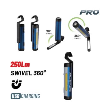 BORMANN Pro BPR6023 Φακός/Λάμπα Εργασίας Επαναφορτιζόμενος LED 250Lm, 360° Περιστροφή Κεφάλης 1