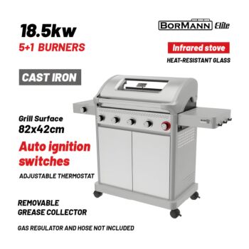 BORMANN Elite BBQ7051 Ψησταριά Υγραερίου LEGENd 5+1 Εστιών με Μαντεμένια Σχάρα LUXURY TYPE 1