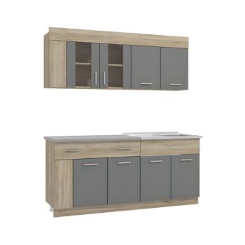 ΚΟΥΖΙΝΑ LEONA 180 GREY OAK/ΓΚΡΙ 180x60/30x200εκ 1