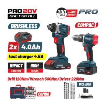 BORMANN Pro BBP5465X44T2CA Σετ Compact Brushless Κρουστικό Δραπανοκατσάβιδο & Μπουλονόκλειδο 2σε1 1