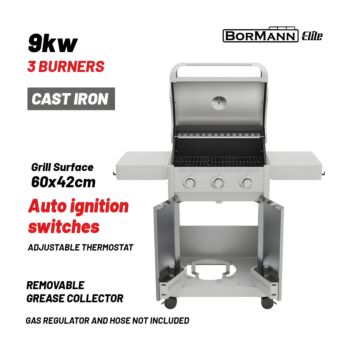 BORMANN Elite BBQ7030 Ψησταριά Υγραερίου LEGEND 3 Εστιών με Μαντεμένια Σχάρα LUXURY TYPE 1