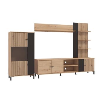ΚΕΝΤΡΟ ΨΥΧΑΓΩΓΙΑΣ-ΣΥΝΘΕΣΗ AVIGNON ARTISAN OAK-ARTISAN OAK ΜΕ ΜΑΥΡΕΣ ΓΡΑΜΜΕΣ-ΜΑΥΡΟ 263x40x167εκ 1