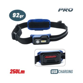 BORMANN Pro BPR6033 Φακός Κεφαλής Επαναφορτιζόμενος Διπλής λειτουργίας, 250Lm, Αδιάβροχος 1