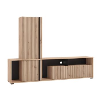 ΚΕΝΤΡΟ ΨΥΧΑΓΩΓΙΑΣ-ΣΥΝΘΕΣΗ CHANIA ARTISAN OAK-ARTISAN OAK ΜΕ ΜΑΥΡΕΣ ΓΡΑΜΜΕΣ-ΜΑΥΡΟ 196x33x140εκ xtrt 1