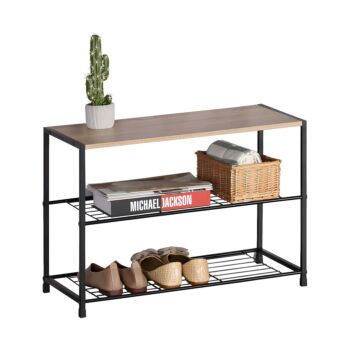 ΠΑΠΟΥΤΣΟΘΗΚΗ ΜΕ ΤΡΙΑ ΡΑΦΙΑ ΞΥΛΙΝΗ ΕΠΙΦΑΝΕΙΑ ΚΑΙ ΜΑΥΡΟ ΜΕΤΑΛΛΙΚΟ ΣΚΕΛΕΤΟ 63x30x43εκ. ANKOR 1