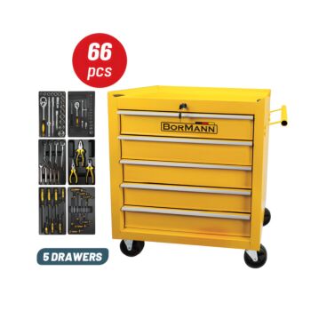 BORMANN BWR7100SET Εργαλειοφορέας 5 Συρτάρια Σετ 66 Εργαλεία Με Στοπ, Μ64xΠ36xΥ62cm 1