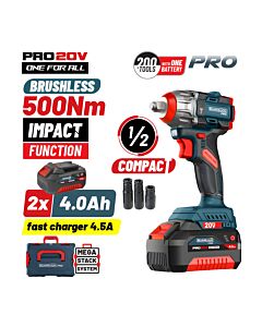BORMANN PRO BBP5422x44CA ΜΠΟΥΛΟΝΟΚΛΕΙΔΟ COMPACT BRUSHLESS MΠΑΤΑΡΙΑΣ 20V LI-ION, 500Nm, ΑH, ΒΑΛΙΤΣΑ 2x4