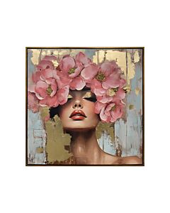 ΠΙΝΑΚΑΣ ΣΕ ΚΑΜΒΑ WOMAN WITH FLOWERS 37220 ΜΠΕΖ-ΡΟΖ-ΛΕΥΚΟ 80x4x80cm