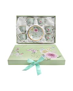 ΣΕΤ ΚΕΡΑΜΙΚO ΚΑΦΕ 6 ΤΕΜ ΣΕ ΚΟΥΤΙ FL903109 ΠΡΑΣΙΝΟ FLORAL 6x6cm