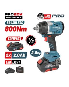 BORMANN PRO BBP5386x22C ΜΠΟΥΛΟΝΟΚΛΕΙΔΟ BRUSHLESS MΠΑΤΑΡΙΑΣ 20V, LI-ION, 2x2Ah, 800Nm & ΒΑΛΙΤΣΑ