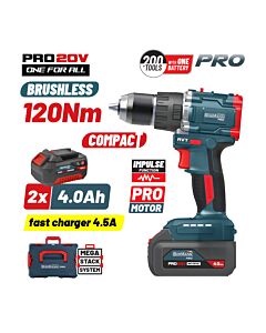 BORMANN PRO BBP5451x44CA ΔΡΑΠΑΝ/ΒΙΔΟ ΚΡΟΥΣΤΙΚΟ 20V, 2x4Ah, LI-ION, COMPACT,2 ΤΑΧΥΤΗΤΕΣ & ΒΑΛΙΤΣΑ