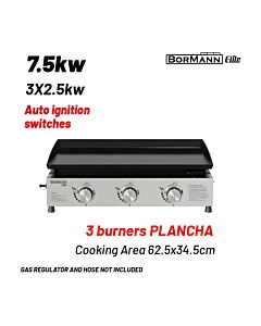 BORMANN ELITE BBQ1810 GRILL ΥΓΡΑΕΡΙΟΥ PLANCHA ΜΕ 3 ΚΑΥΣΤΗΡΕΣ (.5W), ΕΠΙΦΑΝΕΙΑ ΨΗΣΙΜΑΤΟΣ 62.5x34x5 3x2