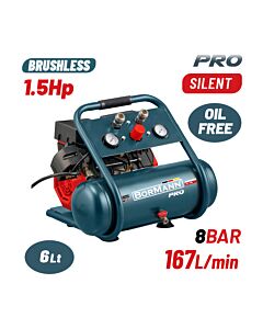 BORMANN BAT5006 ΑΕΡΟΣΥΜΠΙΕΣΤΗΣ ΜΟΝΟΜΠΛΟΚ, OIL FREE, SILENT, BRUSHLESS,1.5HP,6L,167L/MIN