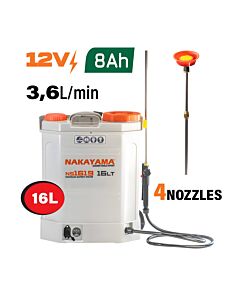 NAKAYAMA NS1619 ΨΕΚΑΣΤΗΡΑΣ ΠΛΑΤΗΣ ΜΠΑΤΑΡΙΑΣ 12V,8Ah, ΜΕ ΑΝΟΞΕΙΔΩΤΟ ΤΗΛΕΣΚΟΠΙΚΟ ΑΥΛΟ 16lt