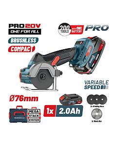 BORMANN PRO BBP5418x2CA ΜINI BRUSHLESS ΓΩΝΙΑΚΟΣ ΤΡΟΧΟΣ ΡΥΘΜΙΖΟΜΕΝΟΣ 20V, 0-7000/14000/20000rpm,1x2Ah
