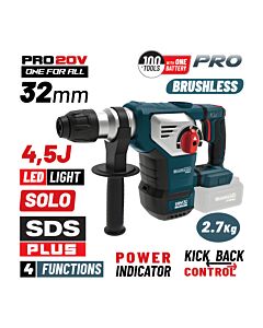 BORMANN PRO BBP5335 ΠΝΕΥΜΑΤΙΚΟ ΣΚΑΠΤΙΚΟ ΜΠΑΤΑΡΙΑΣ SDS-PLUS BRUSHLESS 20V,4.5J,0-760rpm, ΒΑΛΙΤΣΑ, SOLO