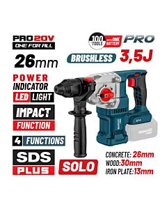 BORMANN PRO BBP5315 ΠΝΕΥΜΑΤΙΚΟ ΣΚΑΠΤΙΚΟ ΜΠΑΤΑΡΙΑΣ SDS-PLUS, BRUSHLESS 250V,3.5J,0-1150rpm, SOLO