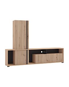 ΚΕΝΤΡΟ ΨΥΧΑΓΩΓΙΑΣ-ΣΥΝΘΕΣΗ CHANIA ARTISAN OAK-ARTISAN OAK ΜΕ ΜΑΥΡΕΣ ΓΡΑΜΜΕΣ-ΜΑΥΡΟ XTRT 196x33x140cm