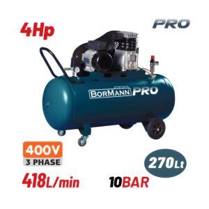 BORMANN Pro BAT5300 Αεροσυμπιεστής Ιμάντα,Τριφασικός,4Hp,270L,481L/min 1