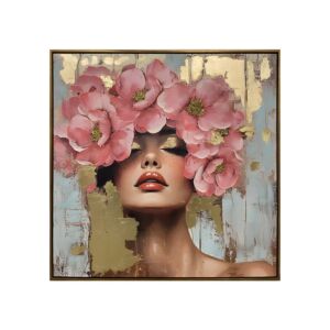 ΠΙΝΑΚΑΣ ΣΕ ΚΑΜΒΑ "Woman with flowers 37220" ΜΠΕΖ-ΡΟΖ-ΛΕΥΚΟ 80x4x80εκ 1