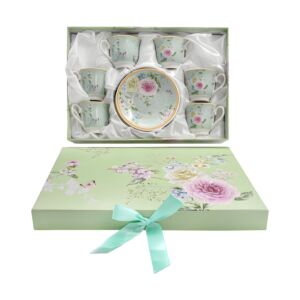 ΚΕΡΑΜΙΚO ΣΕΤ ΚΑΦΕ 6 ΤΕΜ ΣΕ ΚΟΥΤΙ FL903109 ΠΡΑΣΙΝΟ FLORAL 6x6εκ 1