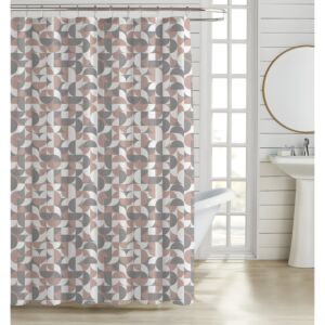 ΚΟΥΡΤΙΝΑ ΜΠΑΝΙΟΥ ΠΟΛΥΕΣΤΕΡΙΚΗ 180x200εκ 90gsm ΜΕ 12 ΚΡΙΚΟΥΣ ΓΕΩΜΕΤΡΙΚΟ ΜΟΤΙΒΟ ΡΟΖ ΚΑΙ ΓΚΡΙ ΧΡΩΜΑ ANKOR 1
