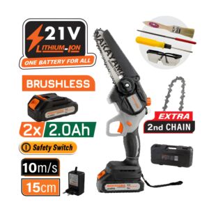 NAKAYAMA EC1100 Κλαδ Αλυσοπρίονο Μπατ 20V, Brushless,Λάμα 15cm,1kg,1/4'' 1,1mm 37Links,10m/s,2x2Ah 1