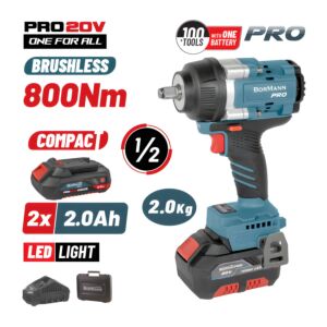 BORMANN Pro BBP5386X22C Μπουλονόκλειδο Brushless Mπαταρίας 20V, Li-Ion, 2x2Ah, 800Nm & Βαλίτσα 1