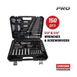BORMANN Pro BHT5130 Σετ Καρυδάκια 1/4'' & 1/2' με Καστάνια,Κατσαβίδια,Κλειδιά 150τμχ 1