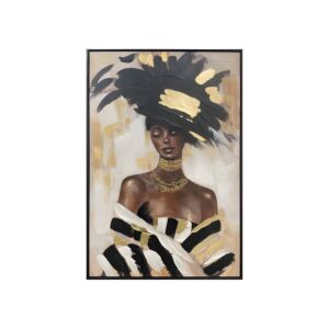 ΠΙΝΑΚΑΣ ΣΕ ΚΑΜΒΑ "African lady with hat 37264" ΜΑΥΡΟ-ΓΚΡΙ-ΛΕΥΚΟ 60x4x90εκ 1