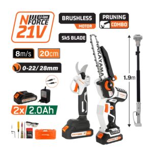 NAKAYAMA Pro EC1221X44T3C Σετ Αλυσοπρίονο,Ψαλίδι Κλάδου και Προέκταση 1,2-1.9m, Βαλίτσα 1