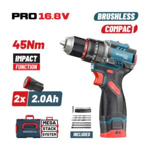 BORMANN Pro BBP1645X22CA Δραπανοκατσάβιδο Κρουστικό Compact,Brushless Mπαταρίας 2x2Ah,45Nm 1