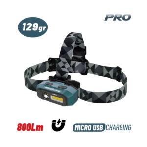 BORMANN Pro BPR6065 Φακός Κεφάλης Επαναφορτιζόμενος Διπλής Λειτουργίας, 800Lm 1