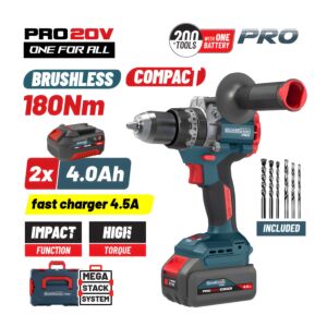 BORMANN Pro BBP5461X44CA Δραπανοκατσάβιδο Κρουστικό, Compact, Brushless Mπαταρίας 20V,Li-Ion,2x4.0Ah 1