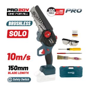 BORMANN Pro BBP3917C Κλαδ Αλυσοπρίονο Μπατ 20V, Brushless, Λάμα 15cm,1kg. 1/4'' 1,1mm 37Links, 10m/s 1