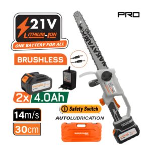 NAKAYAMA Pro EC1230 Κλαδ Αλυσοπρίονο 21V,Brushless, Λάμα 30cm,1/4"1.1mm 62Links, 2x4Ah 1.4kg 1