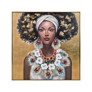 ΠΙΝΑΚΑΣ ΣΕ ΚΑΜΒΑ FL4961 WOMAN FACE ΚΑΦΕ-ΧΡΥΣΟ-ΛΕΥΚΟ 100x100xεκ 1