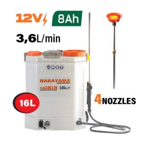 NAKAYAMA NS1619 Ψεκαστήρας Πλάτης Μπαταρίας 12V,8Ah,16Lt με Ανοξείδωτο Τηλεσκοπικό Αυλό 1