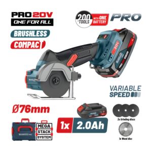 BORMANN Pro BBP5418X2CA Μini Brushless Γωνιακός Τροχός Ρυθμιζόμενος 20V, 0-7000/14000/20000rpm,1x2Ah 1
