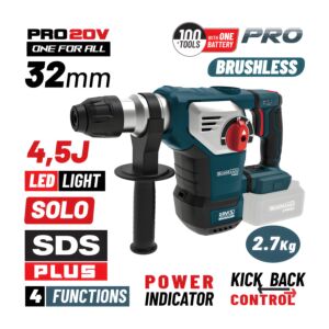 BORMANN Pro BBP5335 Πνευματικό Σκαπτικό Μπαταρίας SDS-PLUS Brushless 20V,4.5J,0-760rpm,Βαλίτσα, SOLO 1
