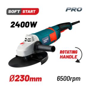 BORMANN Pro BAG2400 Γωνιακός Τροχός 2400W, Φ230mm, 6500rpm, Προεκκίνηση, Περιστρεφόμενη λαβή 1