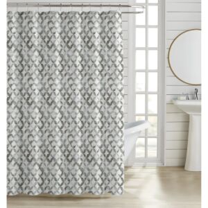 ΚΟΥΡΤΙΝΑ ΜΠΑΝΙΟΥ ΠΟΛΥΕΣΤΕΡΙΚΗ 180x200εκ 90gsm ΜΕ 12 ΚΡΙΚΟΥΣ ΓΕΩΜΕΤΡΙΚΟ ΜΟΤΙΒΟ ΣΕ ΓΚΡΙ ΧΡΩΜΑ ANKOR 1