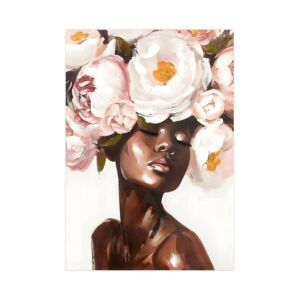 ΠΙΝΑΚΑΣ ΣΕ ΚΑΜΒΑ "Woman with flowers" ΚΑΦΕ-ΜΠΕΖ-ΡΟΖ-ΛΕΥΚΟ 70x3x100εκ 1