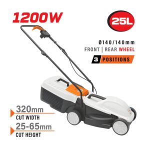 NAKAYAMA EM3221 Χλοοκοπτική Ηλεκτρική 1200W,Κοπή 32cm,Κάδος 25L,Ρύθμιση 3 Θέσεων (25-65mm) 1