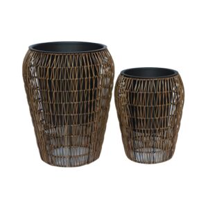 ΣΕΤ ΚΑΣΠΩ 2 ΤΕΜΑΧΙΑ POLY RATTAN FL21897 ΚΑΦΕ ΧΡΩΜΑ 39x50εκ & 30x39εκ 1