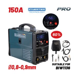 BORMANN Pro BIW1150 Ηλεκτροκόλληση MIG/MAG/TIG/MMA 150A,60%,No gas,450gr/1000gr Κουλούρα (0,8-1,0mm) 1